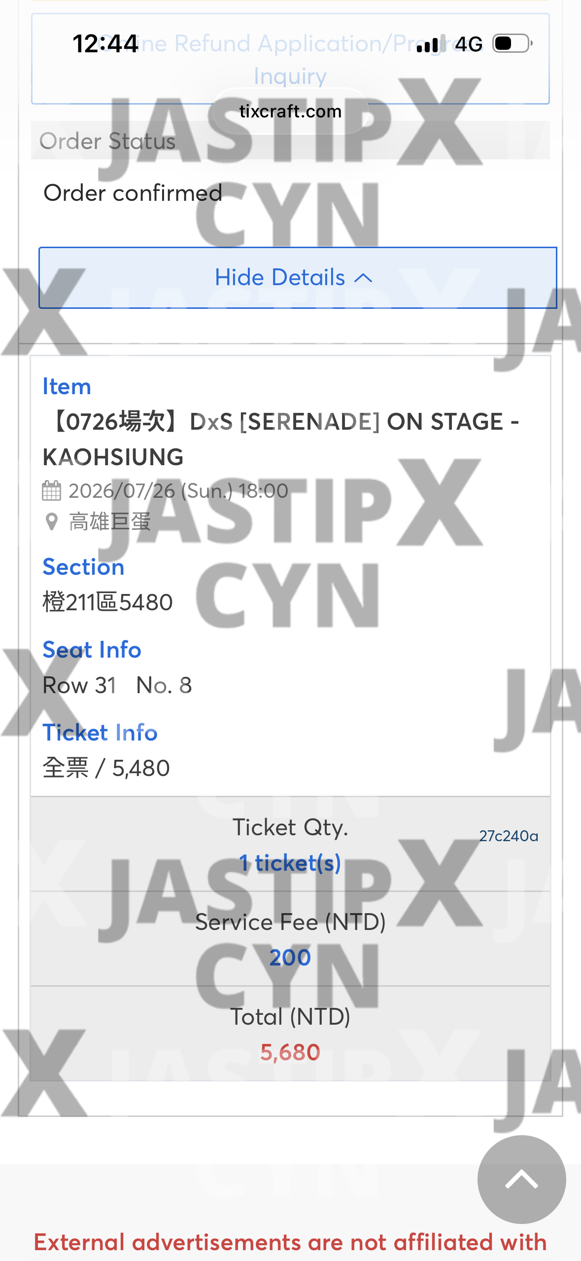 SECURED DXS SERENADE in KAOHSIUNG TICKET!